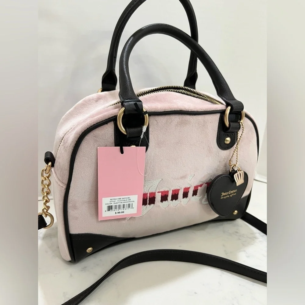 JUICY COUTURE SOFT PINK SATCHEL WITH BLACK ACCENTS
